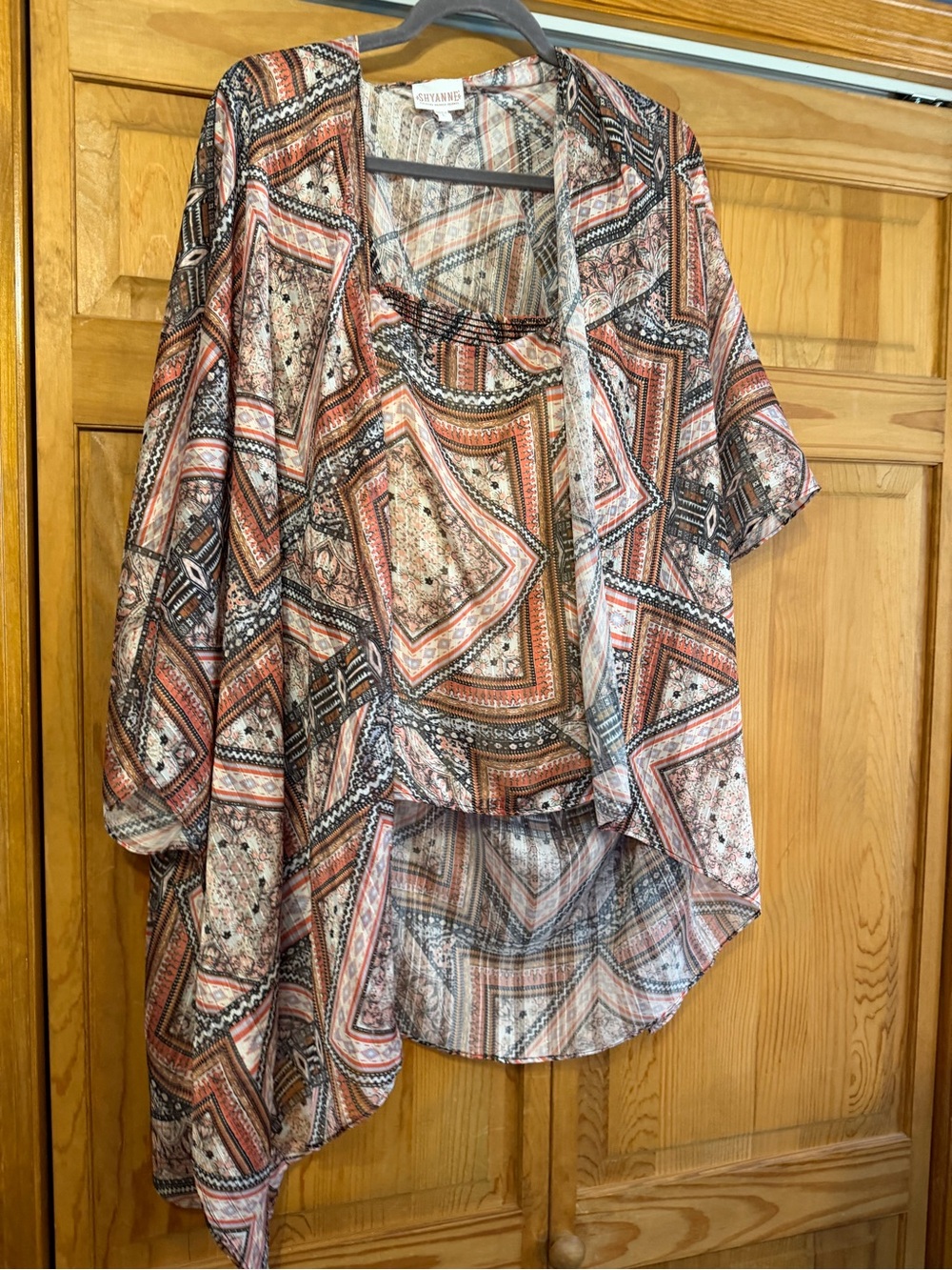 Shyanne Rust and Cream Geometric Kimono Tunic Set